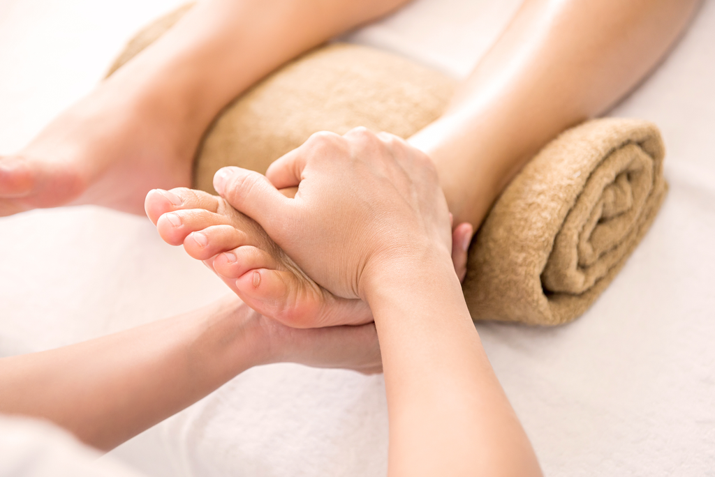 close up of a women's foot during a Reflexology session